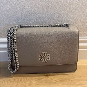 Tory Burch Gray Leather Shoulder Bag